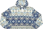Lucky Brand Men's Woven Jacquard Baja Poncho Hoodie Blue Cotton Size 4XLT NEW