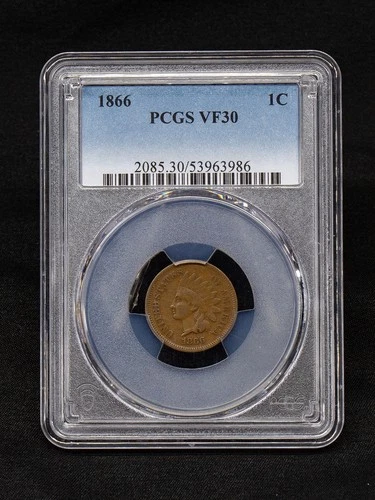 • SEMI-KEY DATE • 1866 INDIAN HEAD 1c PCGS VF30 cent penny vf 30