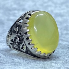 nice 925 Sterling Silver Men's Ring natural Yemeni yellow agate aqeeq         