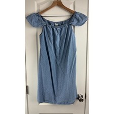 J Crew Women's Indigo Dobby Off The Shoulder Dress Blue Cotton Size 6
