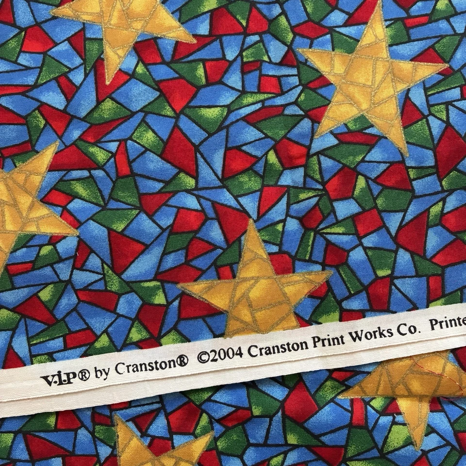 Gold Stars Stained Glass VIP by Cranston Holiday Quilting Cotton Fabric 27"X44" - Image 3 of 4
