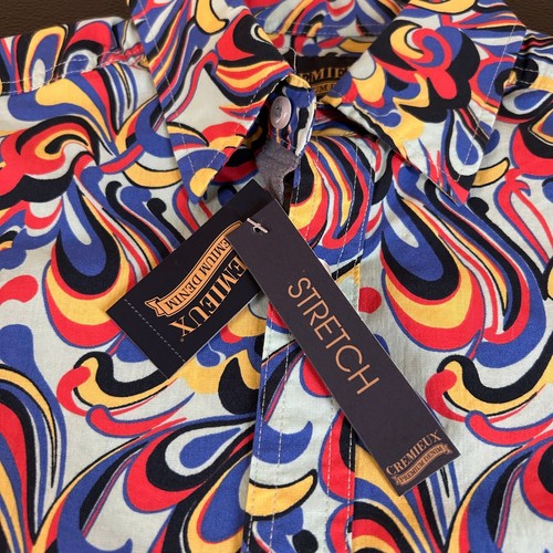 Camicia Cremieux Premium Denim Elasticizzata con Bottoni Manica Corta Colorata Uomo Small - Foto 4 di 10