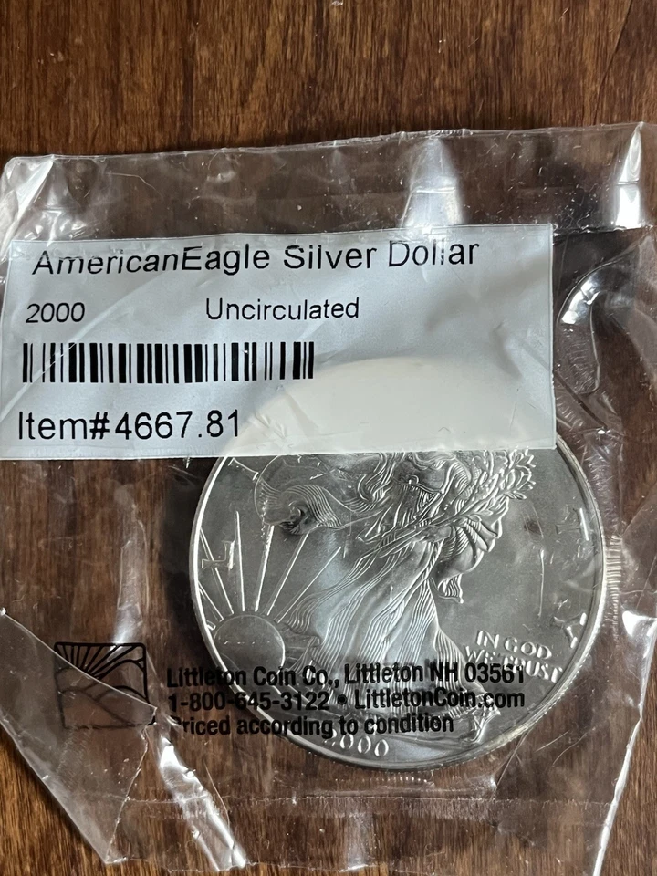 Lote de 4 dólares de plata American Eagle sin circular: 2000, 2003, 2006, 2008 Foto 3 de 4