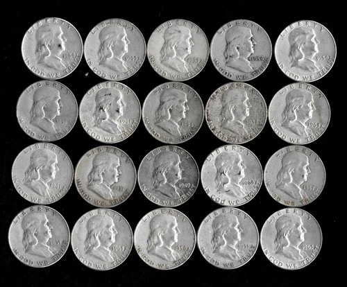 New ListingFranklin Half Dollar Roll (20 Coins)  90% Silver (1949-63) Lot D88