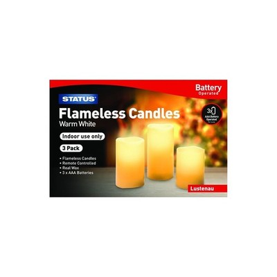 Flammenlose Echtwachskerzen x 3 - Fernbedienung - batteriebetrieben - warmes Licht