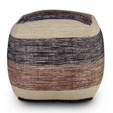 Jamal Square Handwoven Pouf Beige/Brown/Black - Steve Silver Co.: Wool & Cotton,