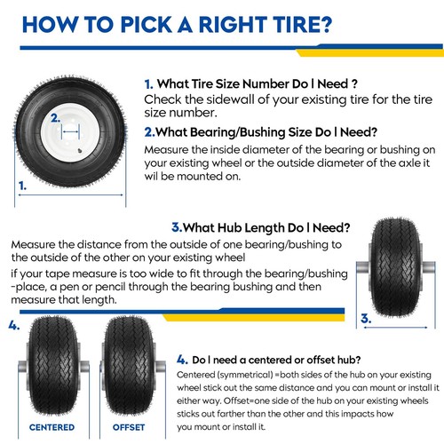 New Air Filled Lawnmower Tires on Wheel 13x5.00-6", 3" Centered Hub, 3/4" Gre... - Picture 6 of 8