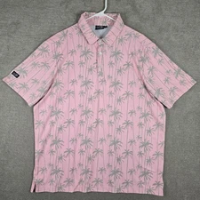 SUNDAY SWAGGER Polo Shirt Men Extra Large XL Pink Golf AOP Palm Tree GOLF 