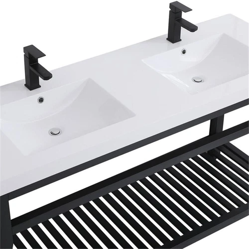 Elegant Decor Raya 60" Double Resin Top Metal Bathroom Vanity in Black - Picture 8 of 14