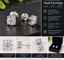 Moissanite Stud Earrings 1.00-1.24 ctw 925 Sterling Silver Butterfly