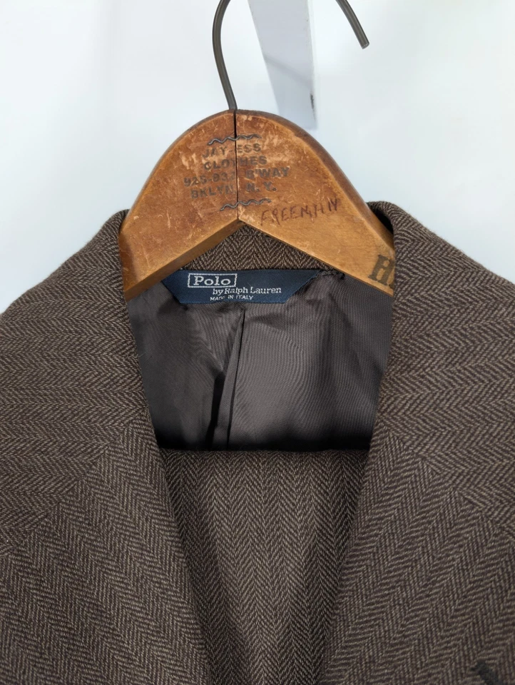 Polo Ralph Lauren Herringbone Brown 2 Piece Suit 38 Blazer 31 Pants Italy Tailor - Image 4 of 4