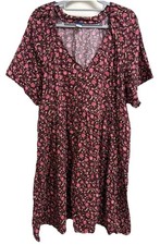 Old Navy Mini Swing Dress Pink Red Floral Large Tall Cottagecore Lightweight