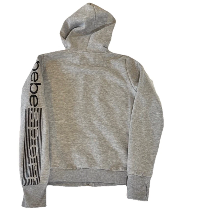 Bebe Sport Sudadera con Capucha con Cremallera Para Mujer’s M Gris Logo Cinta Cremallera Completa Chaqueta Polar Foto 2 de 4