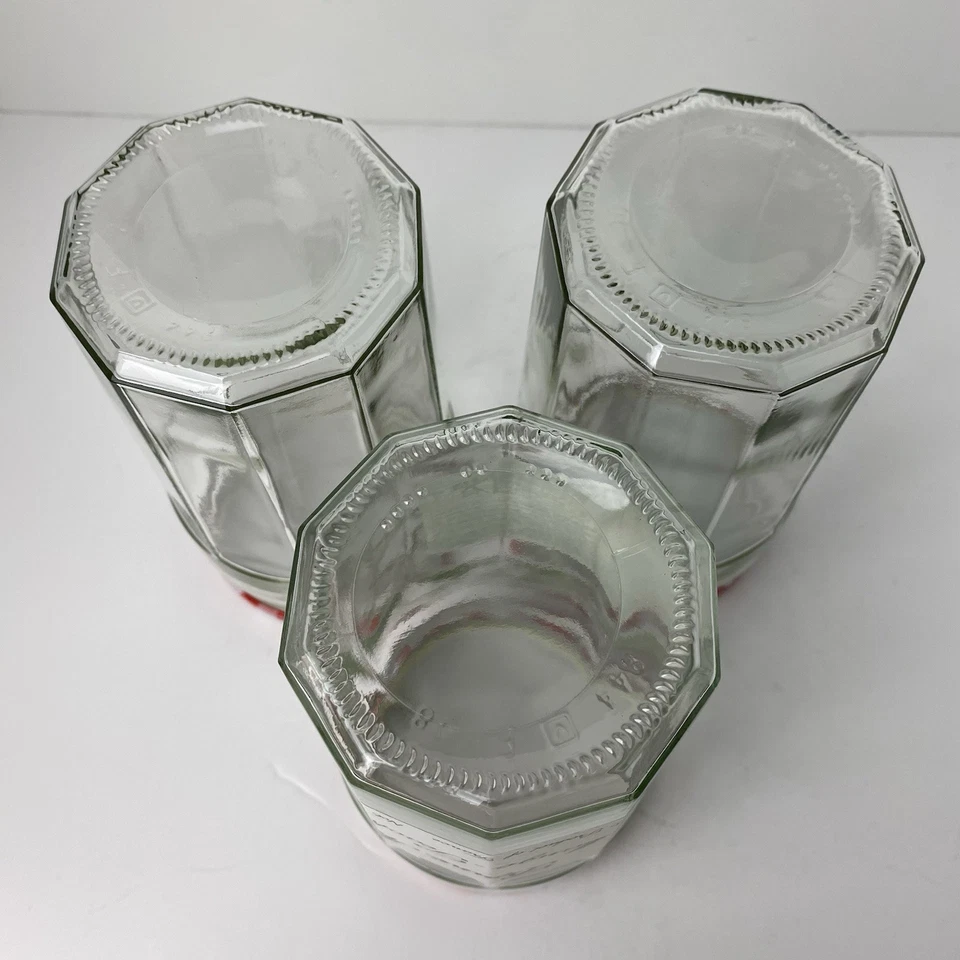 Lote de 3 tarros de gelatina de mermelada de vidrio vacíos Bonne Maman 36 oz con tapas de tornillo a cuadros rojo blanco Foto 2 de 4