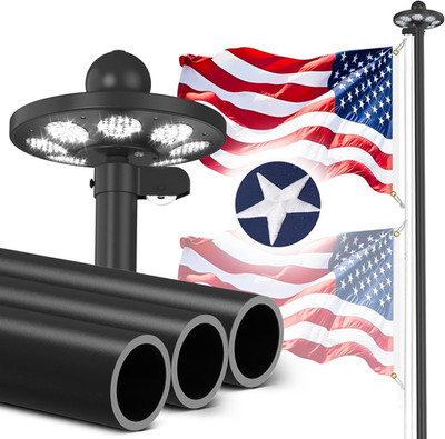 11 Gauge Heavy Duty Flagpole Kit with 136 LED Solar Light, 20FT Extra Thick Flag