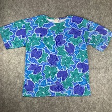 Oakbrook Sport Women’s T Shirt Short Sleeve Tropical Floral Sz L USA Made