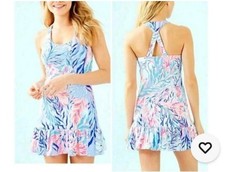 Lilly Pulitzer Luxletic Ace Tennis Dress  Shorts Crew Blue Kaleidoscope Coral M