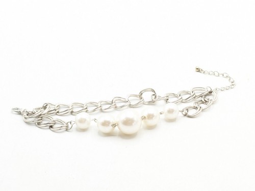 Silver Tone Faux Pearl Link Bracelet - Picture 8 of 9