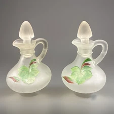 Vintage Oil and Vinegar Cruet Bottle with Stopper Hand Painted Set of 2