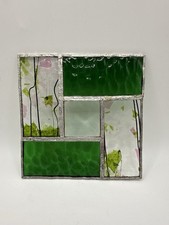 Hand Made Stained Glass Green Sun Catcher, Abstract Beveled Glass 4.5x4.5