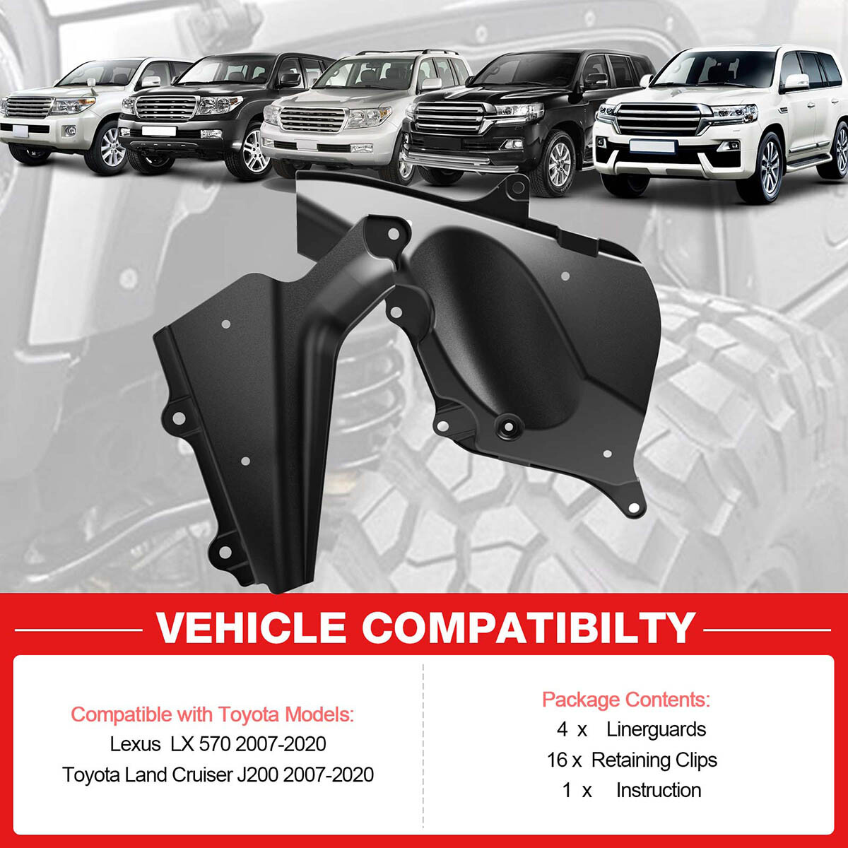 4PCS Fender Liners Seal Guard Splash Shield for Toyota Land