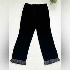 Emporio Armani Black Velvet Pleated Ruffle Bottom Pants Sz 6 EU 42