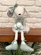 24” shelf sitter elegant mouse Holding Gift grey by Tinsel and Fir