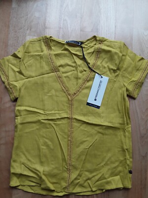 Freeman T. Porter FTP Bluse Shirt Gelb Leinen Viscose Gr.XS Neu 40.-