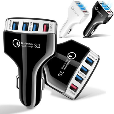 4-Port USB Car Charger Adapter QC 3.0 Fast Charging For iPhone XS Samsung LG HTC