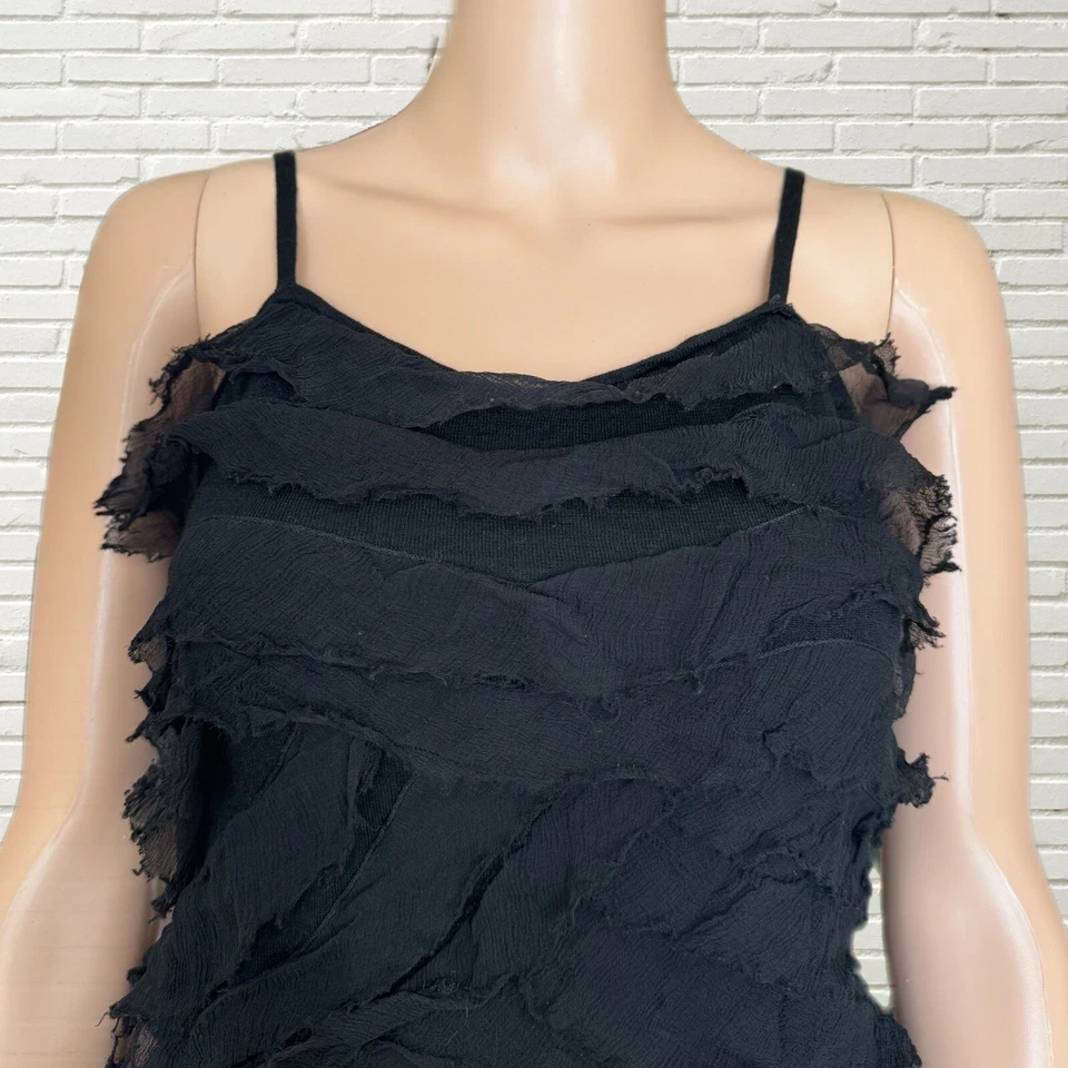 Camiseta sin mangas Christian DIOR vintage - lana negra con volantes de seda Xs/s 2001 Foto 3 de 4