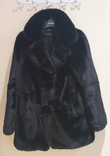 Bershka Black Faux Fur Plush Coat Size Small Brand New