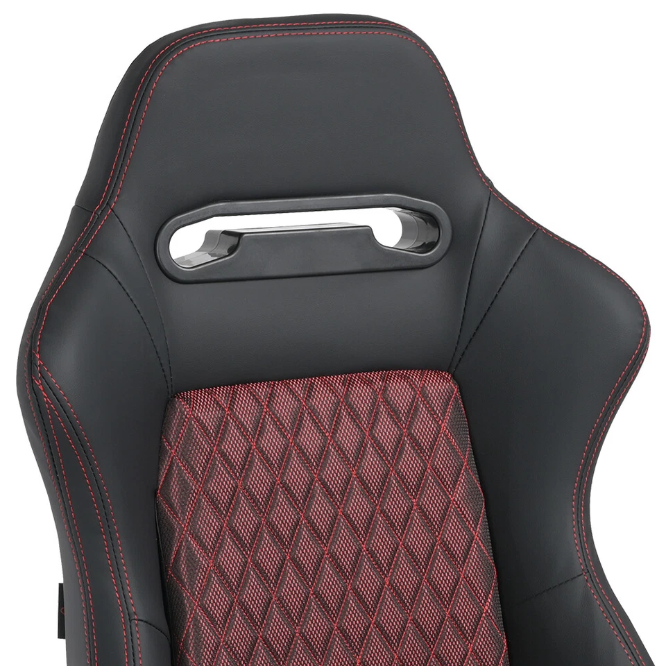 2PCS Set Car Racing Seats Black + Red Fabric Reclinable Bucket Seats W/2 Sliders Foto 2 de 4