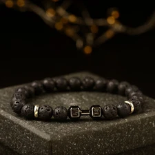 Fashion Handmade Bracelet Lava Stone Beaded Barbell Bracelets for Men Women