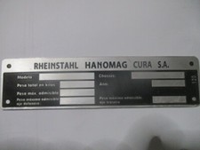 Nameplate Sign Hanomag Cura R 75 60 R60 Industrial Argentina S57