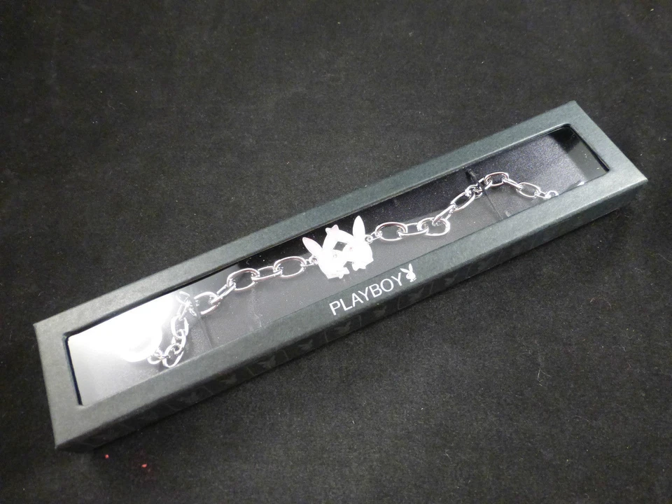 Playboy Bracelet Kissing Bunny Charm Logo Pink Silver Play Boy NWT NIB y2k NOS - Image 2 of 4