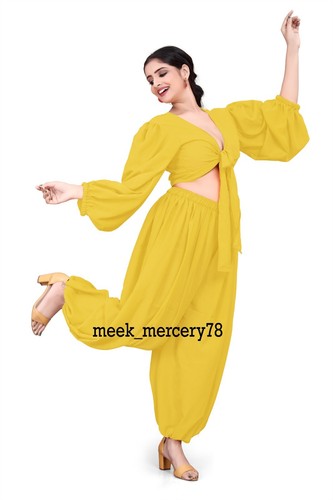Chiffon Harem Pant + Ruffle Top Set Belly Dance Women Wear Costumes 30 Color C70 - Picture 180 of 184