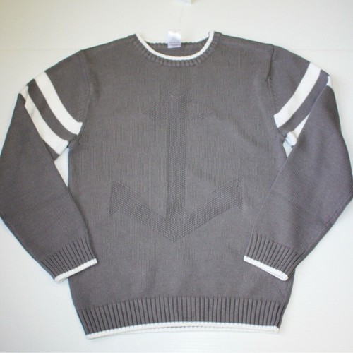 Gymboree Stripes & Anchor Boy's Gray with White Trim Sweater size L 10-12 NWT