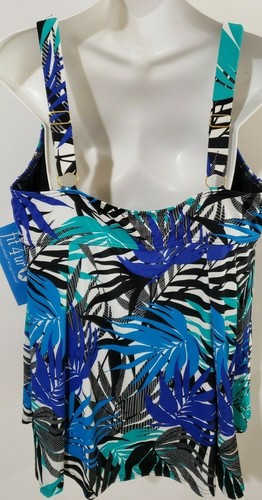 A Shore Fit Thigh Solutions Swimdress Plus Size Swimsuit Ring Front Blue Floral - Picture 4 of 9