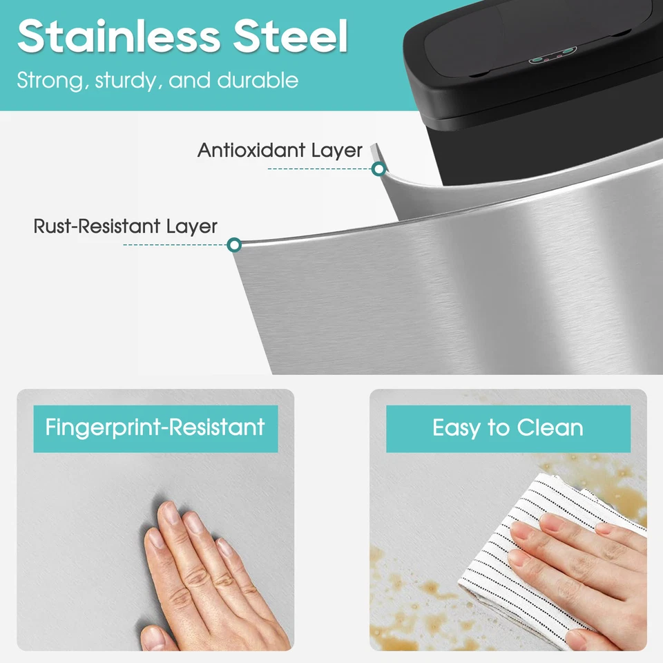 22 Gallon Automatic Sensor Trash Can, Touchless 82L Stainless Steel Trash Bin - Image 4 of 4
