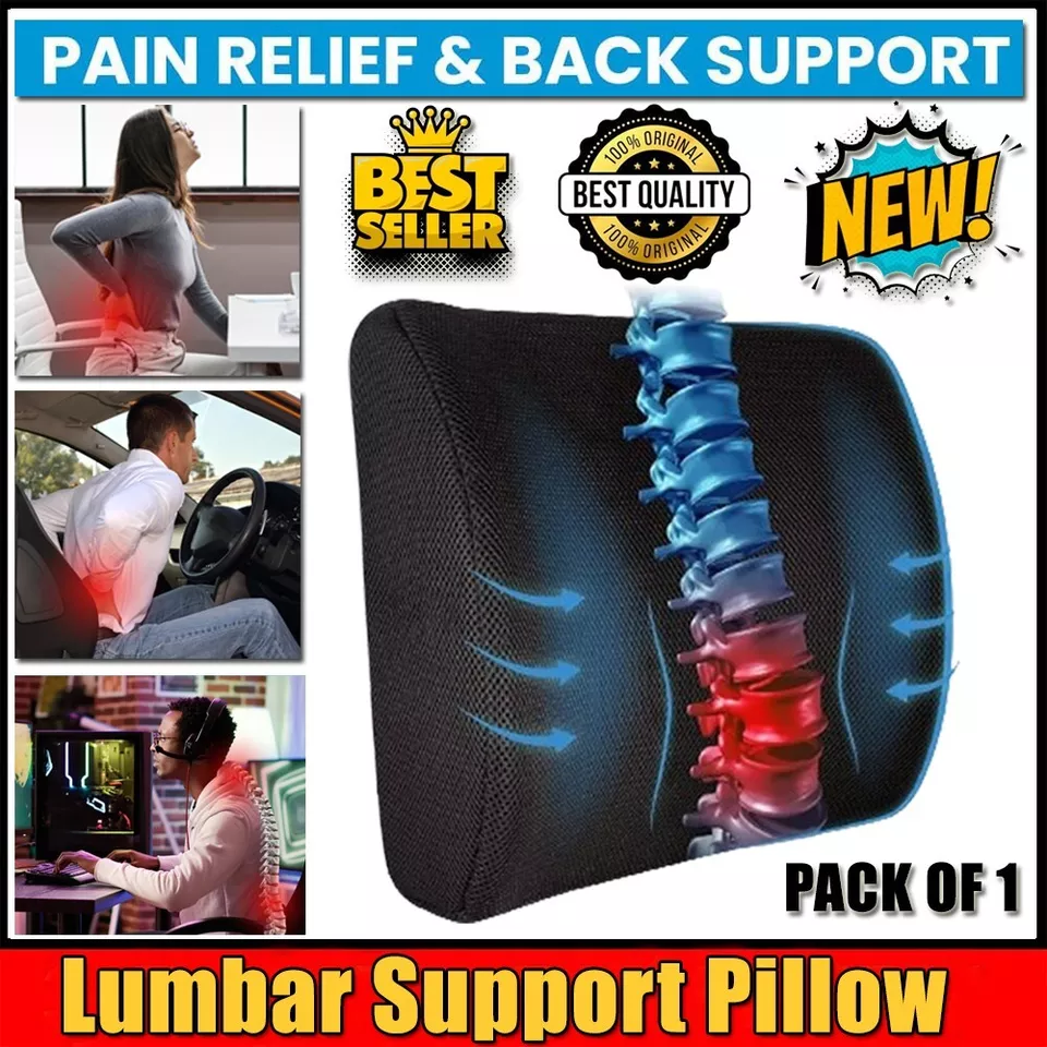 1 x New Lumbar Support Pillow For Chair & Car Seat Memory Foam Adjustable Strap