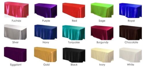 8 packs  60 x 126 Inch seamless SATIN Tablecloths Hotel Boot 25 COLORS USA SALE - Afbeelding 1 van 26