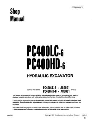Komatsu PC400LC-6, PC400HD-6 Hydraulic Excavator Service Manual