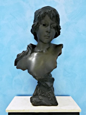 ▼希少 E.Villanis mignon SALON 1896 Emmanuel Villanis MIGNON 1896 SALON Art Nouveau Bronze Bust