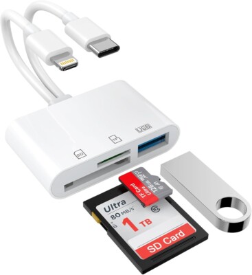 5-in-1 Memory Card Reader - USB C & Lightning to SD/TF/OTG for Micro SD/SDHC/MMC