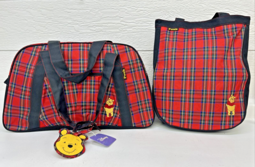 DISNEY Winnie The Pooh Embroidered Tote Bags Weekender Messenger Plaid Diaper - Picture 1 of 8