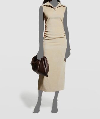 $725 Nanushka Women's Beige Sleeveless Collared Midi Bodycon Dress Size XXS