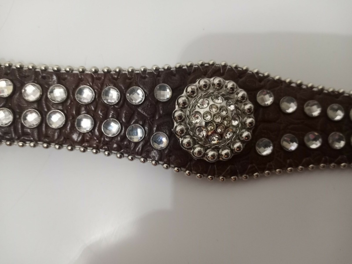 Nocona Leather Jeweled Studded Crystal Western Belt Woman S  display picture 3