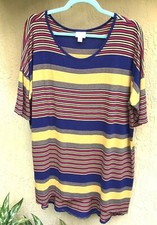 LULAROE IRMA TOP NEW LARGE Navy & Mustard Ribbed Stripe CLEARANCE SALE