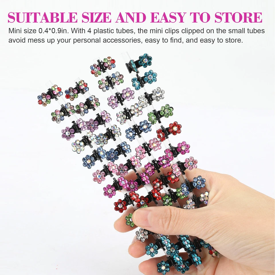 Girls Crystal Flowers Metal Hair Claws Rhinestone Mini Hair Claws Clips Clamps - Image 4 of 4