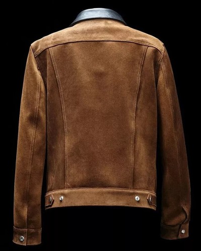 Men's Brown Suede Leather Trucker Jacket/ Western Genuine Suede Real Leather - Picture 2 of 7